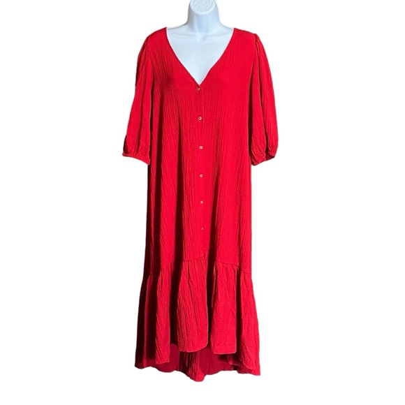 Anthropologie Maeve Womens size Medium Bright Red Textured Scarletta Midi Dress - Picture 2 of 12